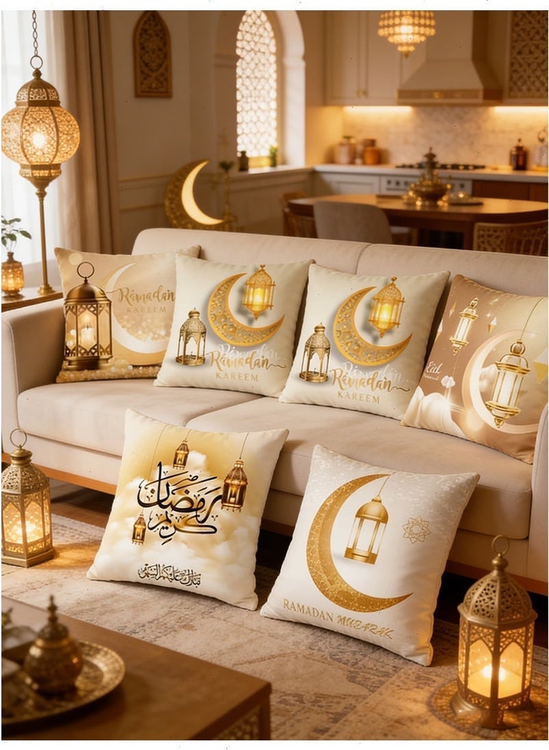 Yoawllty Ramadan Pillow Covers, 6 Pcs Ramadan Pillow Cases, Ramadan Decorations, Cushion Cover Moon Lantern Patterns Home Pillow Case for Sofa Bed Couch - Image 5
